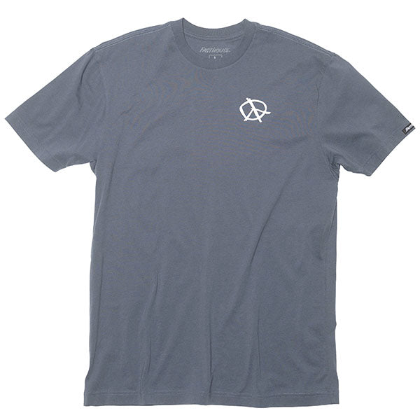Crisp studio image on a white background of Fasthouse Utopia Tee; showing tee fit, printed graphics, and crew neckline; SKU 3211320504; Sizes: S-3XL