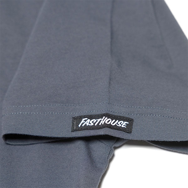 Clean studio shot of Fasthouse Utopia Tee; showing tee fit, printed graphics, and crew neckline; SKU 3211320504; Colors: Black, Indigo, Light Gray