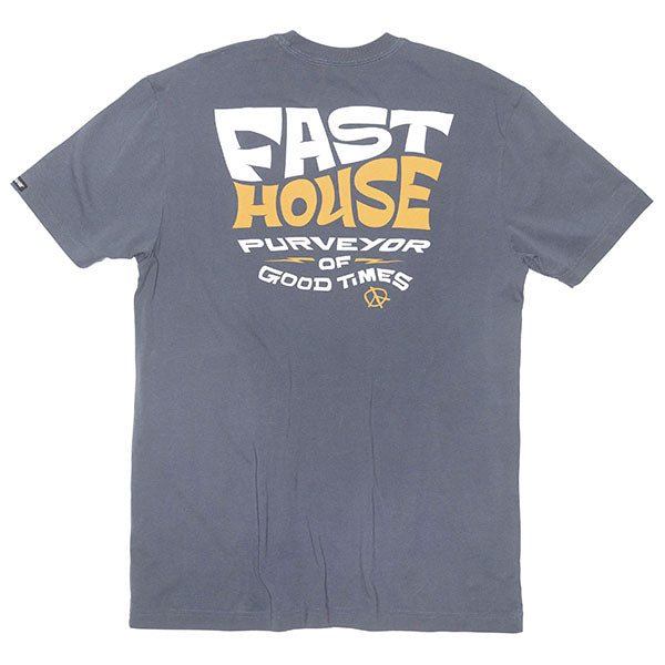 High-resolution studio image of Fasthouse Utopia Tee; showing tee fit, printed graphics, and crew neckline; SKU 3211320504; Sizes: S-3XL