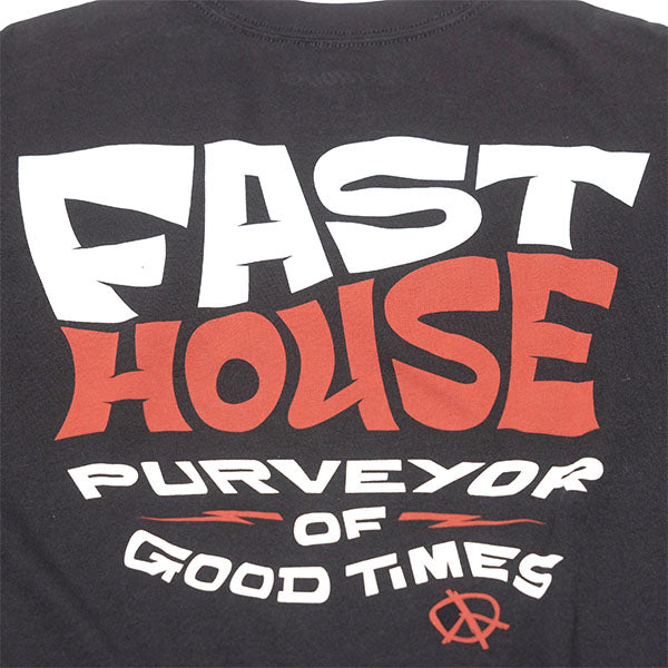 Clean studio shot of Fasthouse Utopia Tee; showing tee fit, printed graphics, and crew neckline; SKU 3211320504; Colors: Black, Indigo, Light Gray