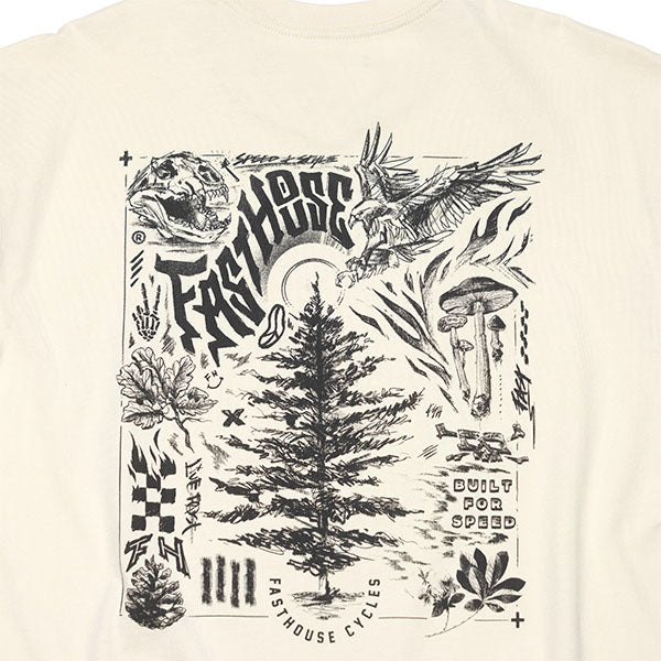 Crisp studio image on a white background of Fasthouse Tomahawk Tee; showing tee fit, printed graphics, and crew neckline; SKU 3211360904; Sizes: S-3XL