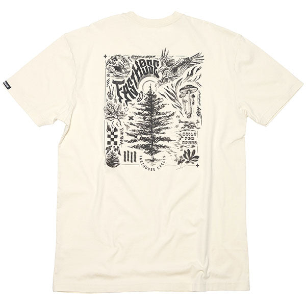 Clean studio shot of Fasthouse Tomahawk Tee; showing tee fit, printed graphics, and crew neckline; SKU 3211360904; Colors: Natural, Black; Sizes: S-3XL