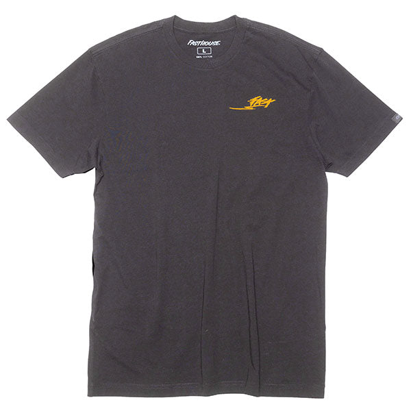 Studio photo on a white background of Fasthouse Tomahawk Tee; showing tee fit, printed graphics, and crew neckline; SKU 3211360904; Sizes: S-3XL