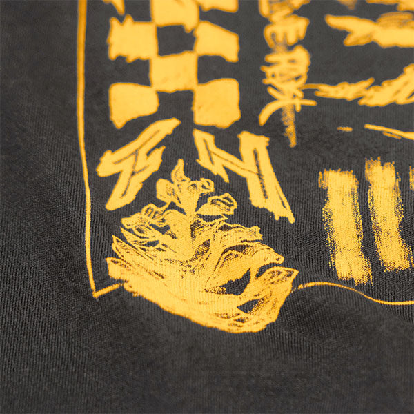 Crisp studio image on a white background of Fasthouse Tomahawk Tee; showing tee fit, printed graphics, and crew neckline; SKU 3211360904; Sizes: S-3XL