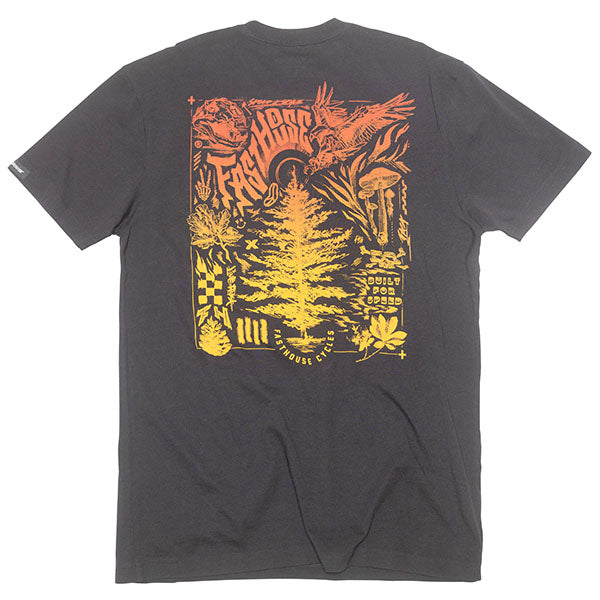 Clean studio shot of Fasthouse Tomahawk Tee; showing tee fit, printed graphics, and crew neckline; SKU 3211360904; Colors: Natural, Black; Sizes: S-3XL