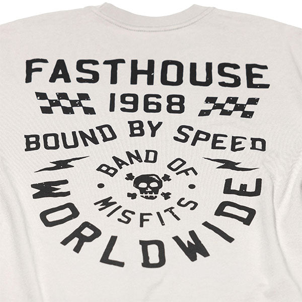 Crisp studio image on a white background of Fasthouse Seaver Tee; showing tee fit, printed graphics, and crew neckline; SKU 3211370404; Sizes: S-3XL