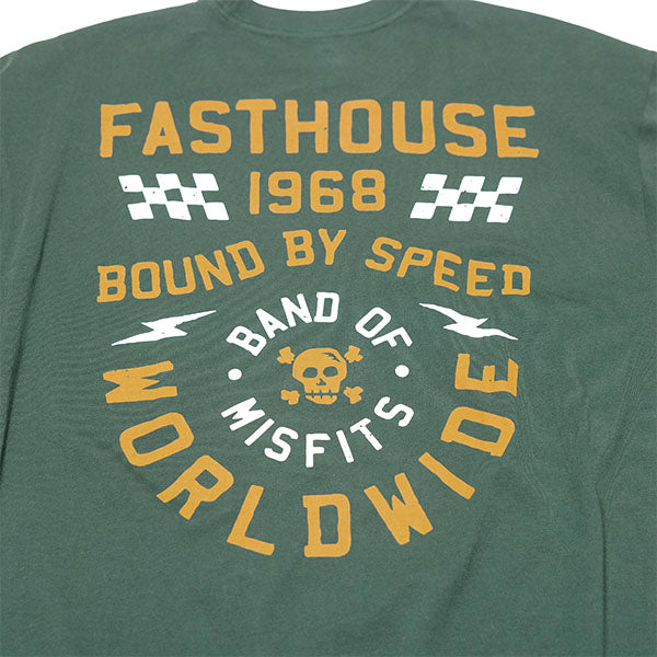 High-resolution studio image of Fasthouse Seaver Tee; showing tee fit, printed graphics, and crew neckline; SKU 3211370404; Sizes: S-3XL
