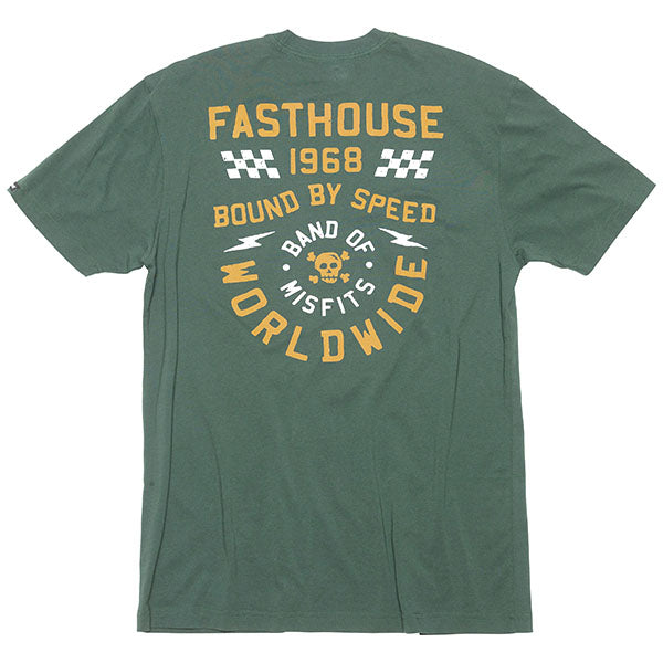 Professional studio photo of Fasthouse Seaver Tee; showing tee fit, printed graphics, and crew neckline; SKU 3211370404; Sizes: S-3XL
