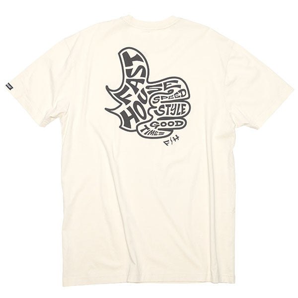 Clean studio shot of Fasthouse Satisfaction Tee; showing tee fit, printed graphics, and crew neckline; SKU 3211310104; Colors: Maroon, Black, Natural