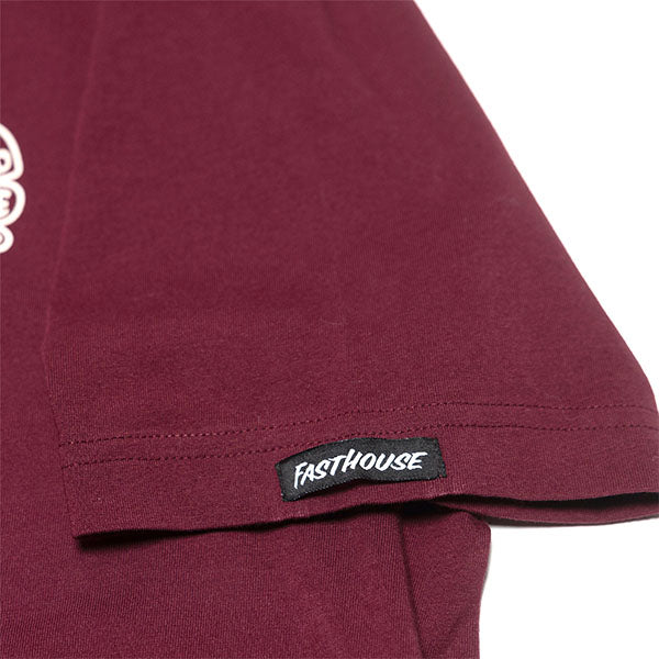 Studio photo on a white background of Fasthouse Satisfaction Tee; showing tee fit, printed graphics, and crew neckline; SKU 3211310104; Sizes: S-3XL