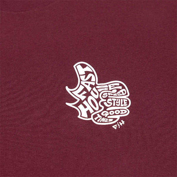 High-resolution studio image of Fasthouse Satisfaction Tee; showing tee fit, printed graphics, and crew neckline; SKU 3211310104; Sizes: S-3XL