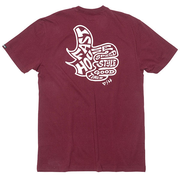Professional studio photo of Fasthouse Satisfaction Tee; showing tee fit, printed graphics, and crew neckline; SKU 3211310104; Sizes: S-3XL