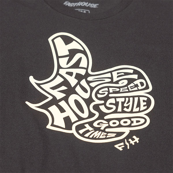 Professional studio photo of Fasthouse Satisfaction Tee (Youth); showing tee fit, printed graphics, and crew neckline; SKU 3211310554; Colors: Black, Red