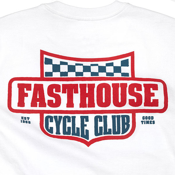 High-resolution studio image of Fasthouse Krest Tee (Youth); showing tee fit, printed graphics, and crew neckline; SKU 32112909; Colors: White