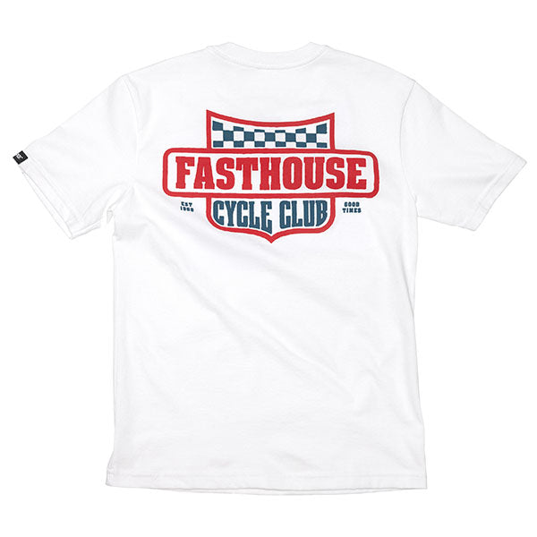 Crisp studio image on a white background of Fasthouse Krest Tee; showing tee fit, printed graphics, and crew neckline; SKU 3211290304; Sizes: S-3XL