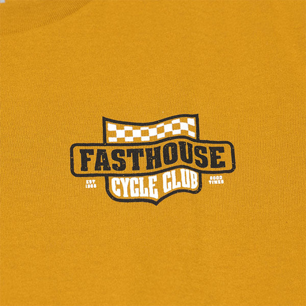 Studio photo on a white background of Fasthouse Krest Tee; showing tee fit, printed graphics, and crew neckline; SKU 3211290304; Sizes: S-3XL