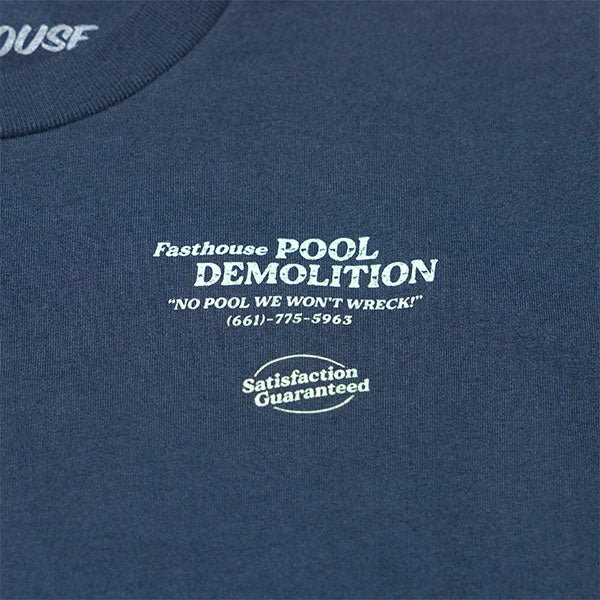 High-resolution studio image of Fasthouse Demolition Tee (Youth); showing tee fit, printed graphics, and crew neckline; SKU 32113802; Colors: Navy