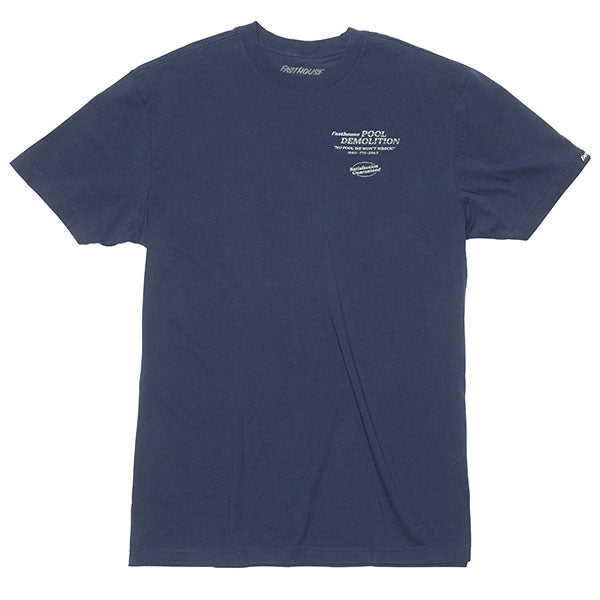 Professional studio photo of Fasthouse Demolition Tee; showing tee fit, printed graphics, and crew neckline; SKU 3211380504; Colors: Black, Navy, Natural