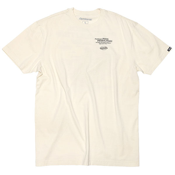 Clean studio shot of Fasthouse Demolition Tee; showing tee fit, printed graphics, and crew neckline; SKU 3211380504; Colors: Black, Navy, Natural