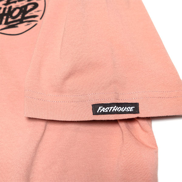 Clean studio shot of Fasthouse Burner Tee; showing tee fit, printed graphics, and crew neckline; SKU 3211350104; Colors: Cardinal, Smoked Paprika, Black