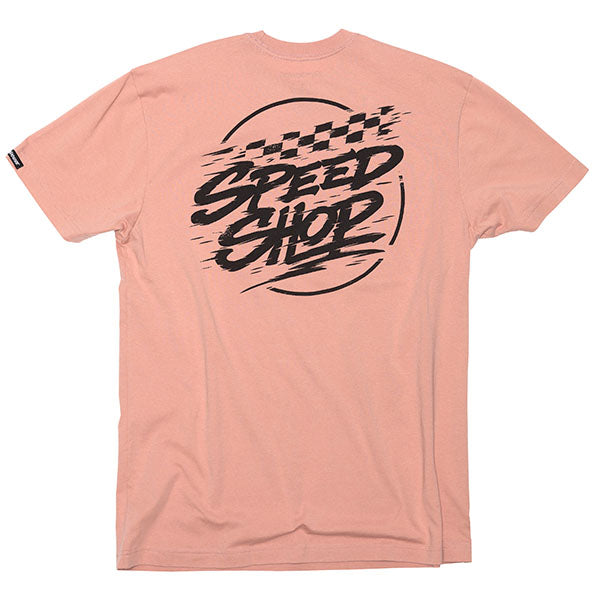 Crisp studio image on a white background of Fasthouse Burner Tee; showing tee fit, printed graphics, and crew neckline; SKU 3211350104; Sizes: S-3XL