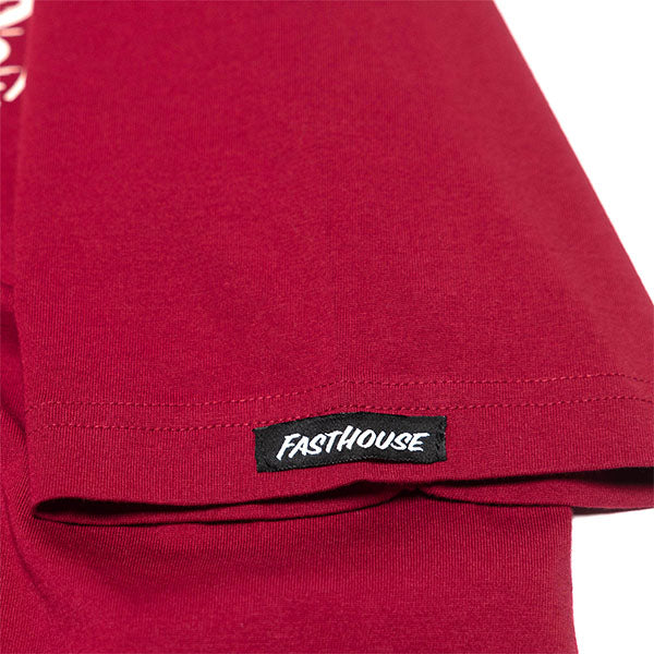 Studio photo on a white background of Fasthouse Burner Tee; showing tee fit, printed graphics, and crew neckline; SKU 3211350104; Sizes: S-3XL