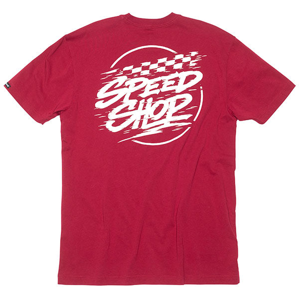 Crisp studio image on a white background of Fasthouse Burner Tee; showing tee fit, printed graphics, and crew neckline; SKU 3211350104; Sizes: S-3XL