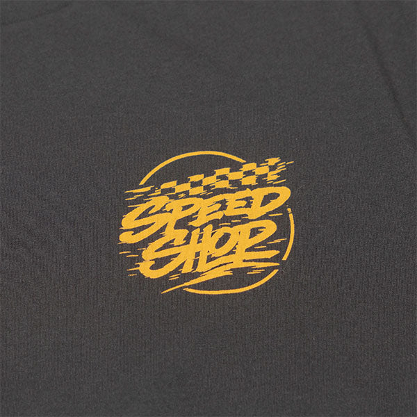 High-resolution studio image of Fasthouse Burner Tee; showing tee fit, printed graphics, and crew neckline; SKU 3211350104; Sizes: S-3XL