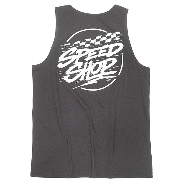 Clean studio shot of Fasthouse Burner Tank; showing sleeveless cut, hem shape, and printed or woven branding; SKU 3212355004; Colors: Black; Sizes: S-3XL