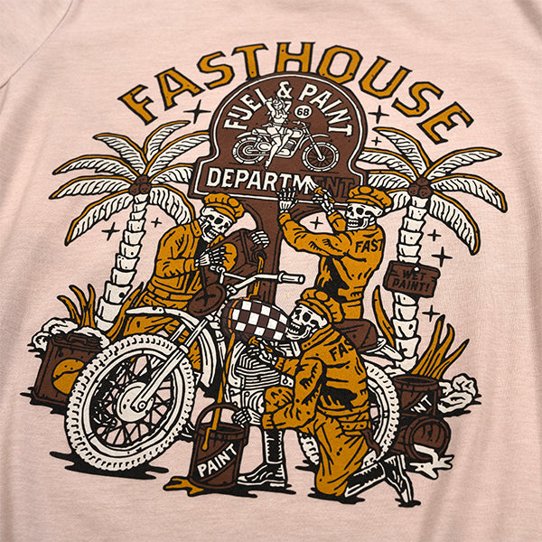 High-resolution studio image of Fasthouse Macabre Tee (Womens); showing tee fit, printed graphics, and crew neckline; SKU 3216390074; Colors: Black, Pink