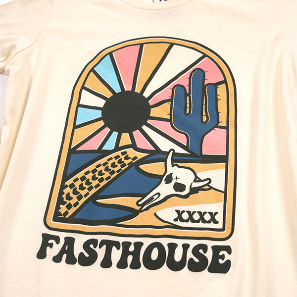 Professional studio photo of Fasthouse Mohave Tee (Girls); showing long-sleeve cut, printed graphics, and crew neckline; SKU 32164860; Sizes: WHITE