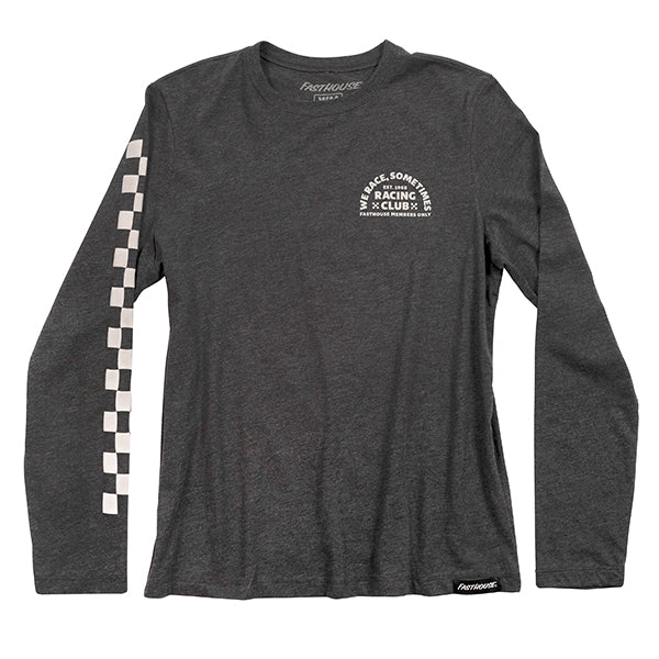Professional studio photo of Fasthouse Members Only Long Sleeve Tee (Womens); showing long-sleeve cut, printed graphics, and crew neckline; SKU 32186770