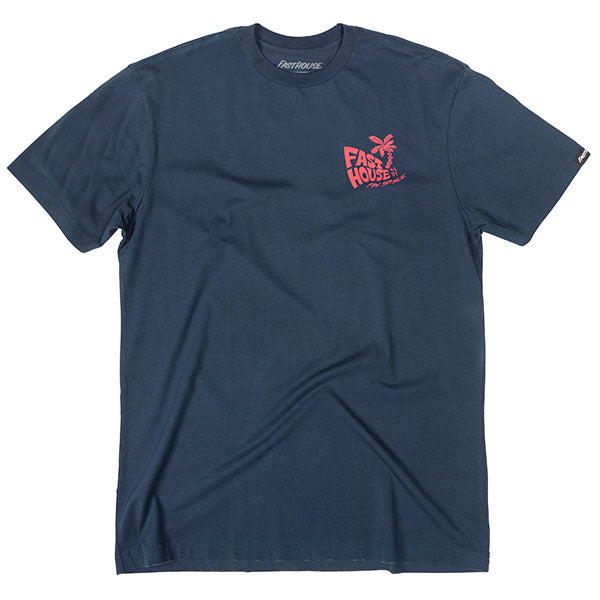 Crisp studio image on a white background of Fasthouse Explorer Tee; showing tee fit, printed graphics, and crew neckline; SKU 3211480204; Sizes: S-3XL