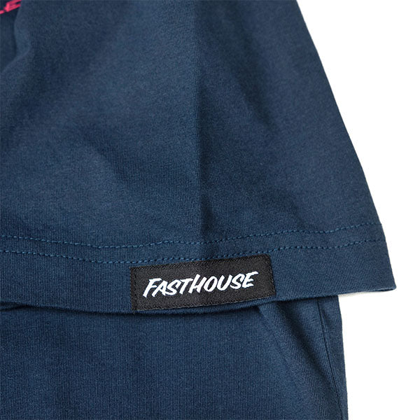 Clean studio shot of Fasthouse Explorer Tee; showing tee fit, printed graphics, and crew neckline; SKU 3211480204; Colors: Navy, Black; Sizes: S-3XL