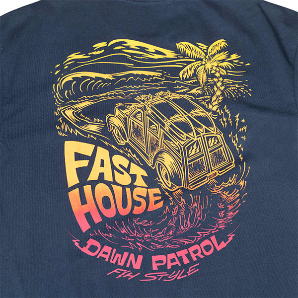 High-resolution studio image of Fasthouse Explorer Tee; showing tee fit, printed graphics, and crew neckline; SKU 3211480204; Colors: Navy, Black
