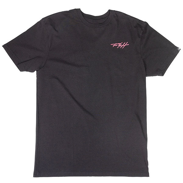 Professional studio photo of Fasthouse Hideout Tee; showing tee fit, printed graphics, and crew neckline; SKU 3211650504; Colors: Black, Natural