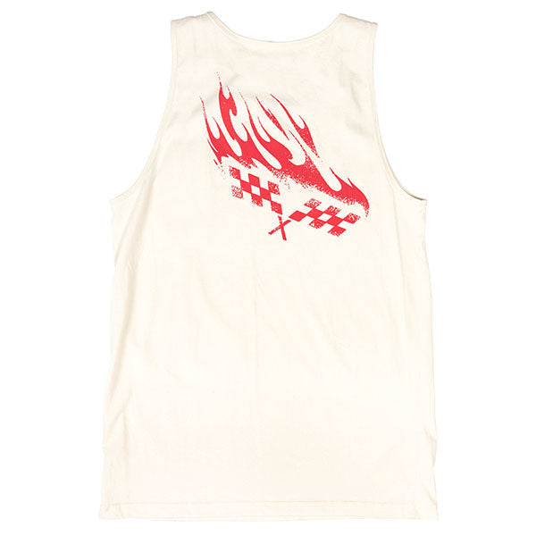 Professional studio photo of Fasthouse Sound Check Tank; showing sleeveless cut, hem shape, and printed or woven branding; SKU 32117103; Colors: Putty