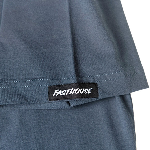 High-resolution studio image of Fasthouse Junction Tee; showing tee fit, printed graphics, and crew neckline; SKU 3211680204; Colors: Indigo, Natural