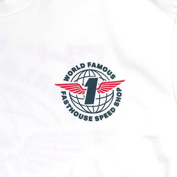High-resolution studio image of Fasthouse Renown Tee; showing tee fit, printed graphics, and crew neckline; SKU 3211690504; Sizes: S-3XL