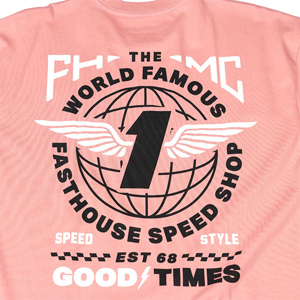 Crisp studio image on a white background of Fasthouse Renown Tee; showing tee fit, printed graphics, and crew neckline; SKU 3211690504; Sizes: S-3XL