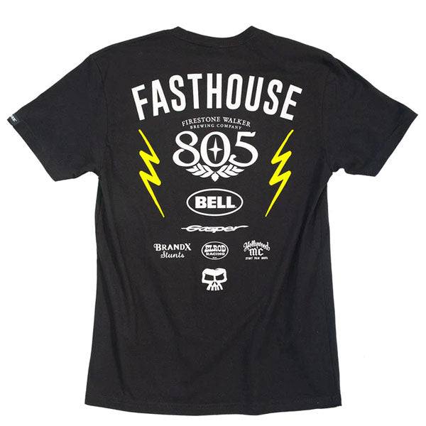 Clean studio shot of Fasthouse Team T-Shirt; showing tee fit, printed graphics, and crew neckline; SKU 32128300; Colors: Black; Sizes: S-3XL