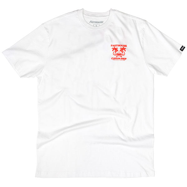 Professional studio photo of Fasthouse Getaway Tee; showing tee fit, printed graphics, and crew neckline; SKU 3211600204; Colors: Indigo, Black, White