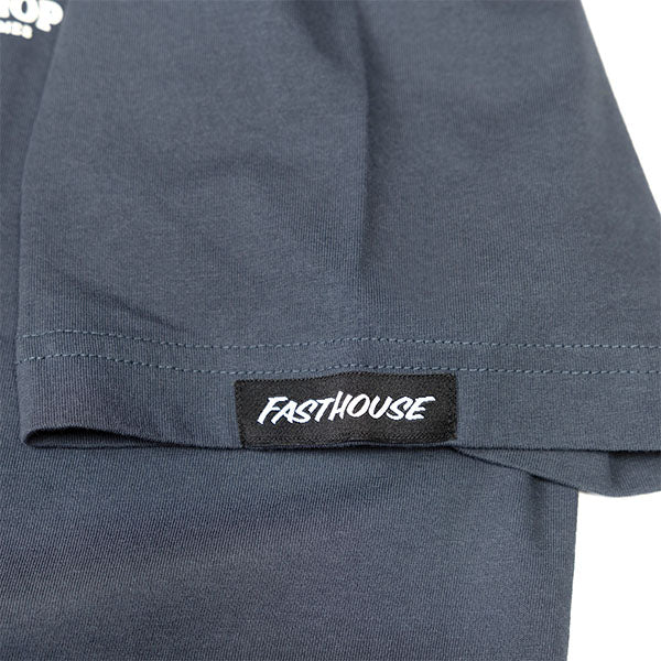 Clean studio shot of Fasthouse Getaway Tee; showing tee fit, printed graphics, and crew neckline; SKU 3211600204; Colors: Indigo, Black, White
