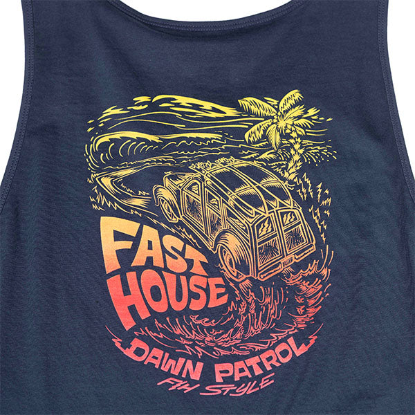 Clean studio shot of Fasthouse Explorer Tank; showing sleeveless cut, hem shape, and printed or woven branding; SKU 32114820; Colors: Navy; Sizes: S-3XL