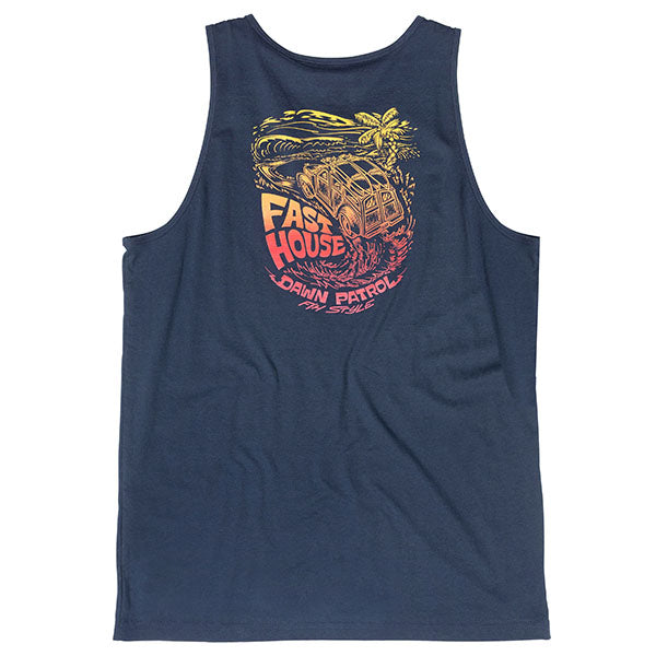 Studio photo on a white background of Fasthouse Explorer Tank; showing sleeveless cut, hem shape, and printed or woven branding; SKU 32114820