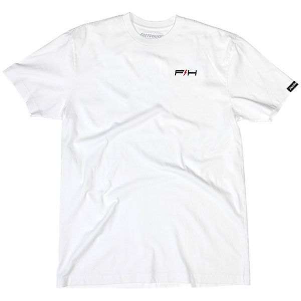High-resolution studio image of Fasthouse Elevate Tee; showing tee fit, printed graphics, and crew neckline; SKU 3211330104; Sizes: S-3XL