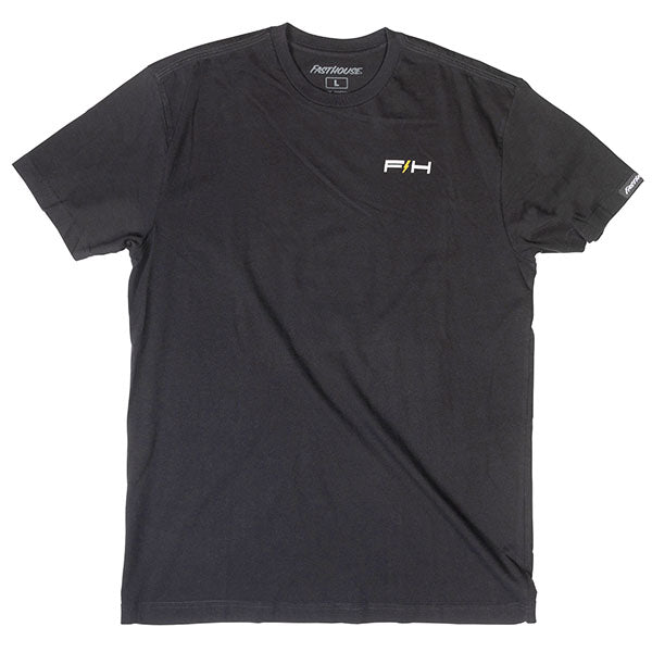 High-resolution studio image of Fasthouse Elevate Tee; showing tee fit, printed graphics, and crew neckline; SKU 3211330104; Sizes: S-3XL