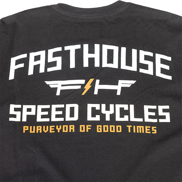 Studio photo on a white background of Fasthouse Elevate Tee; showing tee fit, printed graphics, and crew neckline; SKU 3211330104; Sizes: S-3XL