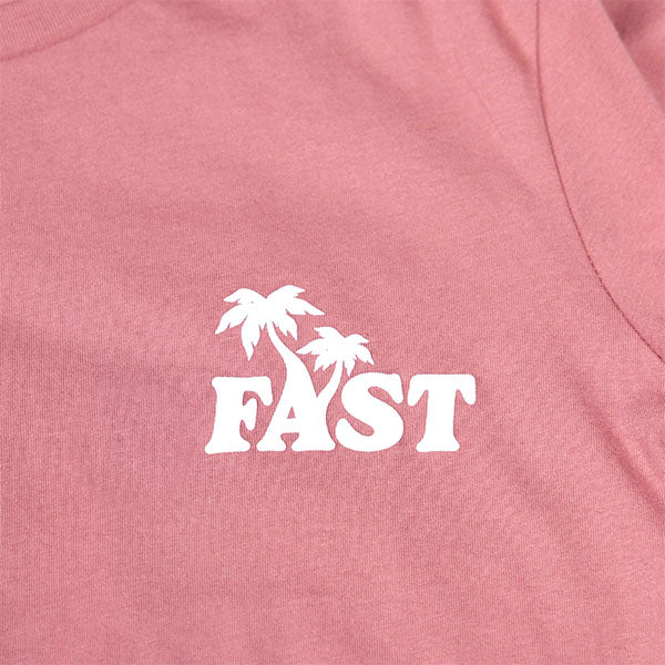 Professional studio photo of Fasthouse Vacay Tee (Womens); showing tee fit, printed graphics, and crew neckline; SKU 32116319; Colors: Mauve