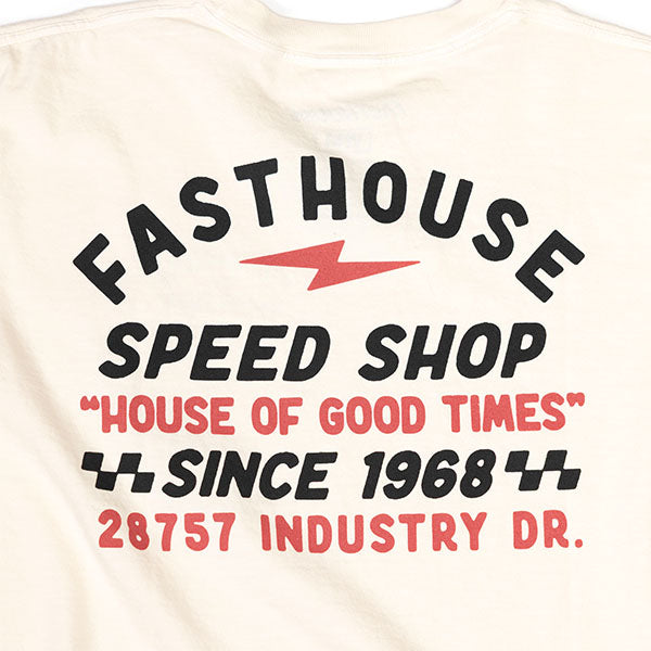 Crisp studio image on a white background of Fasthouse Junction Crop Tee (Womens); showing tee fit, printed graphics, and crew neckline; SKU 32116890